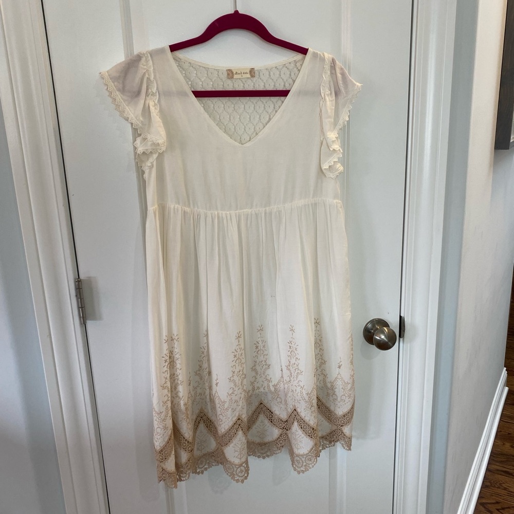 Cream Alter'd State mini dress with tan stitching